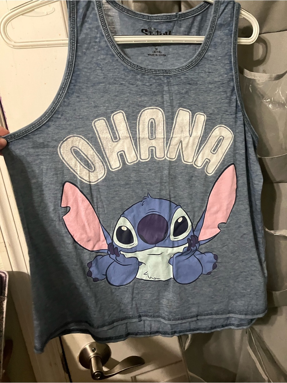 Disney Blue Ohana Stitch Kids Tank Top with Pink Ear Accents